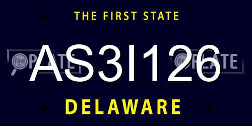 AS3I126 Delaware License Plate