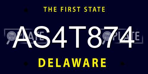 AS4T874 Delaware License Plate