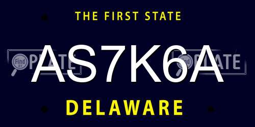 AS7K6A Delaware License Plate