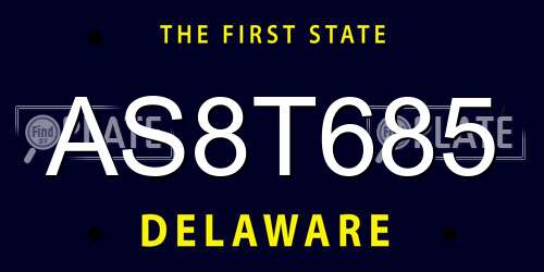 AS8T685 Delaware License Plate