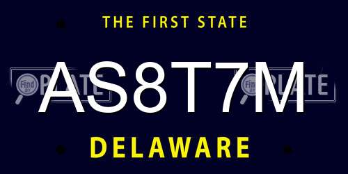 AS8T7M Delaware License Plate