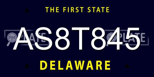 AS8T845 Delaware License Plate