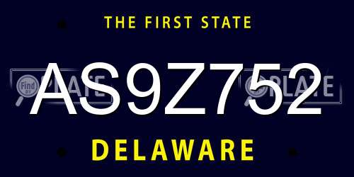 AS9Z752 Delaware License Plate