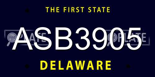 ASB3905 Delaware License Plate