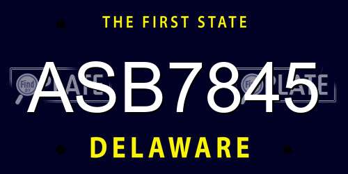 ASB7845 Delaware License Plate