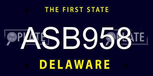 ASB958 Delaware License Plate