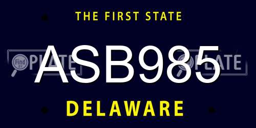 ASB985 Delaware License Plate