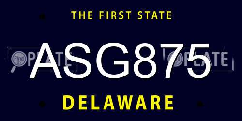 ASG875 Delaware License Plate