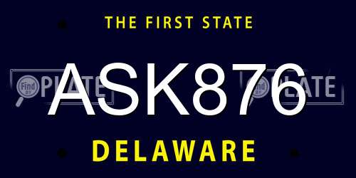 ASK876 Delaware License Plate