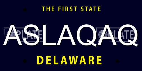 ASLAQAQ Delaware License Plate