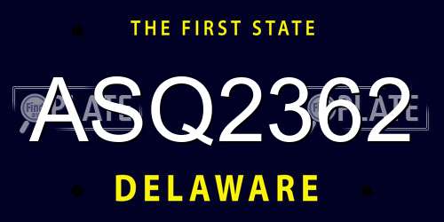 ASQ2362 Delaware License Plate