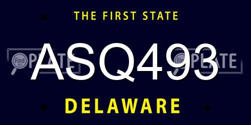 ASQ493 Delaware License Plate