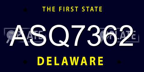 ASQ7362 Delaware License Plate