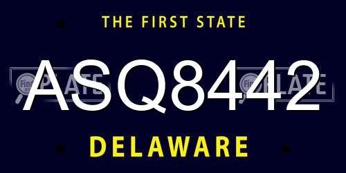ASQ8442 Delaware License Plate