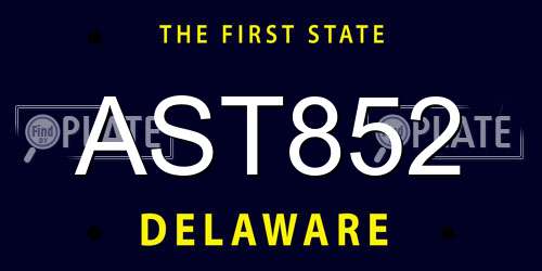AST852 Delaware License Plate