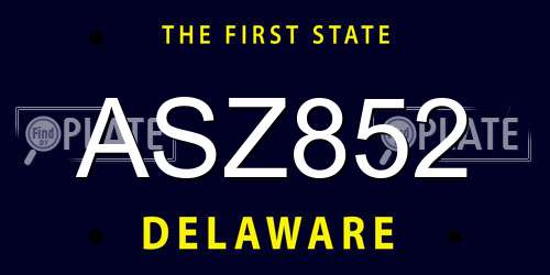 ASZ852 Delaware License Plate