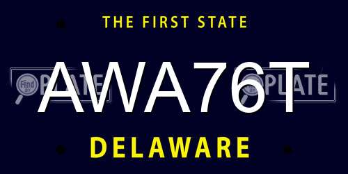 AWA76T Delaware License Plate