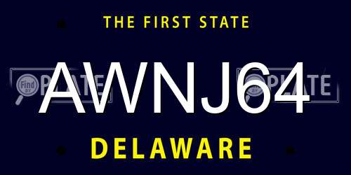 AWNJ64 Delaware License Plate