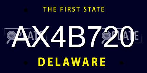 AX4B720 Delaware License Plate
