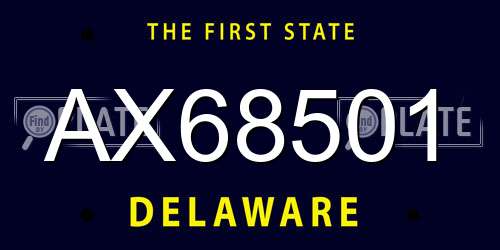AX68501 Delaware License Plate