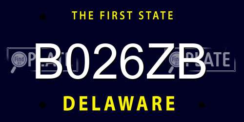 B026ZB Delaware License Plate