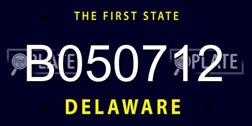 B050712 Delaware License Plate