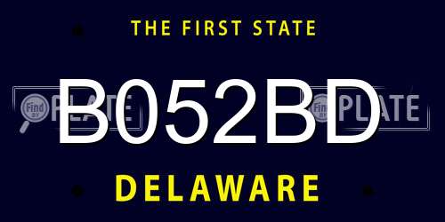 B052BD Delaware License Plate