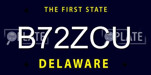 B72ZCU Delaware License Plate