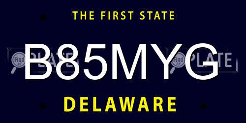 B85MYG Delaware License Plate