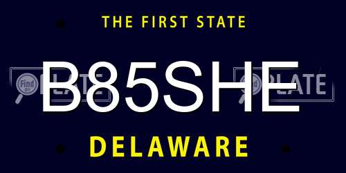 B85SHE Delaware License Plate