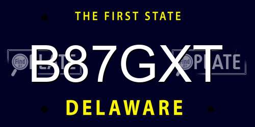 B87GXT Delaware License Plate