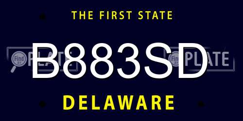 B883SD Delaware License Plate