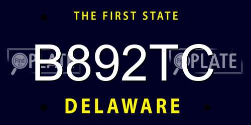 B892TC Delaware License Plate