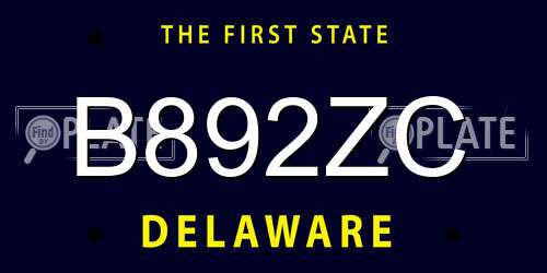 B892ZC Delaware License Plate