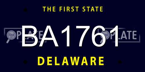 BA1761 Delaware License Plate
