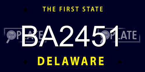 BA2451 Delaware License Plate