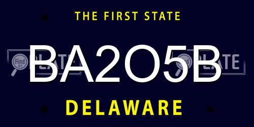 BA2O5B Delaware License Plate