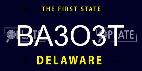 BA3O3T Delaware License Plate