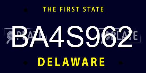 BA4S962 Delaware License Plate