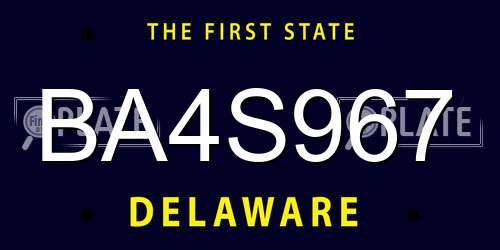 BA4S967 Delaware License Plate