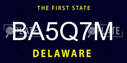 BA5Q7M Delaware License Plate