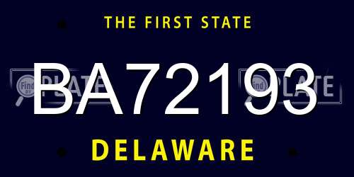 BA72193 Delaware License Plate