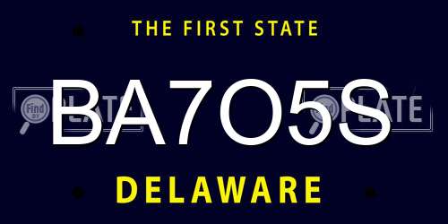 BA7O5S Delaware License Plate