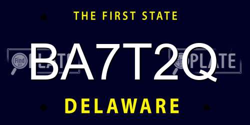 BA7T2Q Delaware License Plate