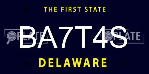 BA7T4S Delaware License Plate