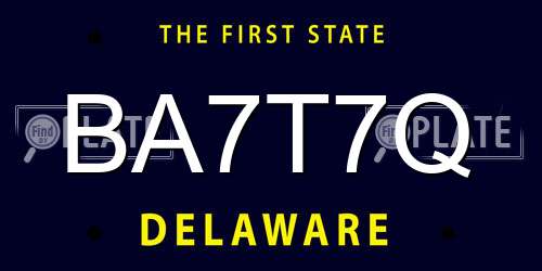 BA7T7Q Delaware License Plate
