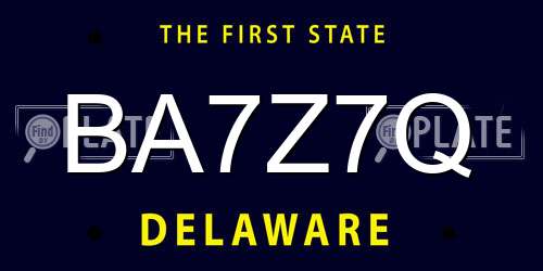 BA7Z7Q Delaware License Plate