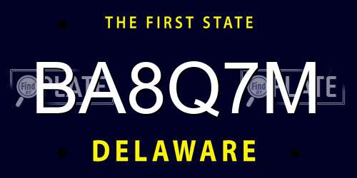 BA8Q7M Delaware License Plate