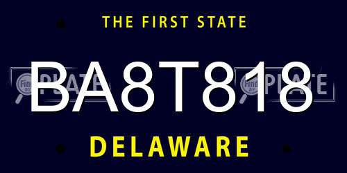 BA8T818 Delaware License Plate