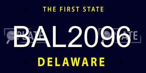 BAL2096 Delaware License Plate